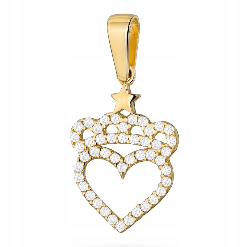 Zlatý Přívěsek Přívěsek pr. 585 Srdce s Hvězdičkou Korunou a Zirkony 14k