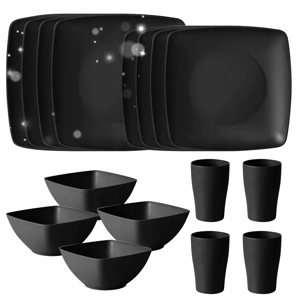 Nádobí Z Pšeničné Slámy Sada 16 Kusů Čtvercová, Bez Bpa, Pro 4 Osoby