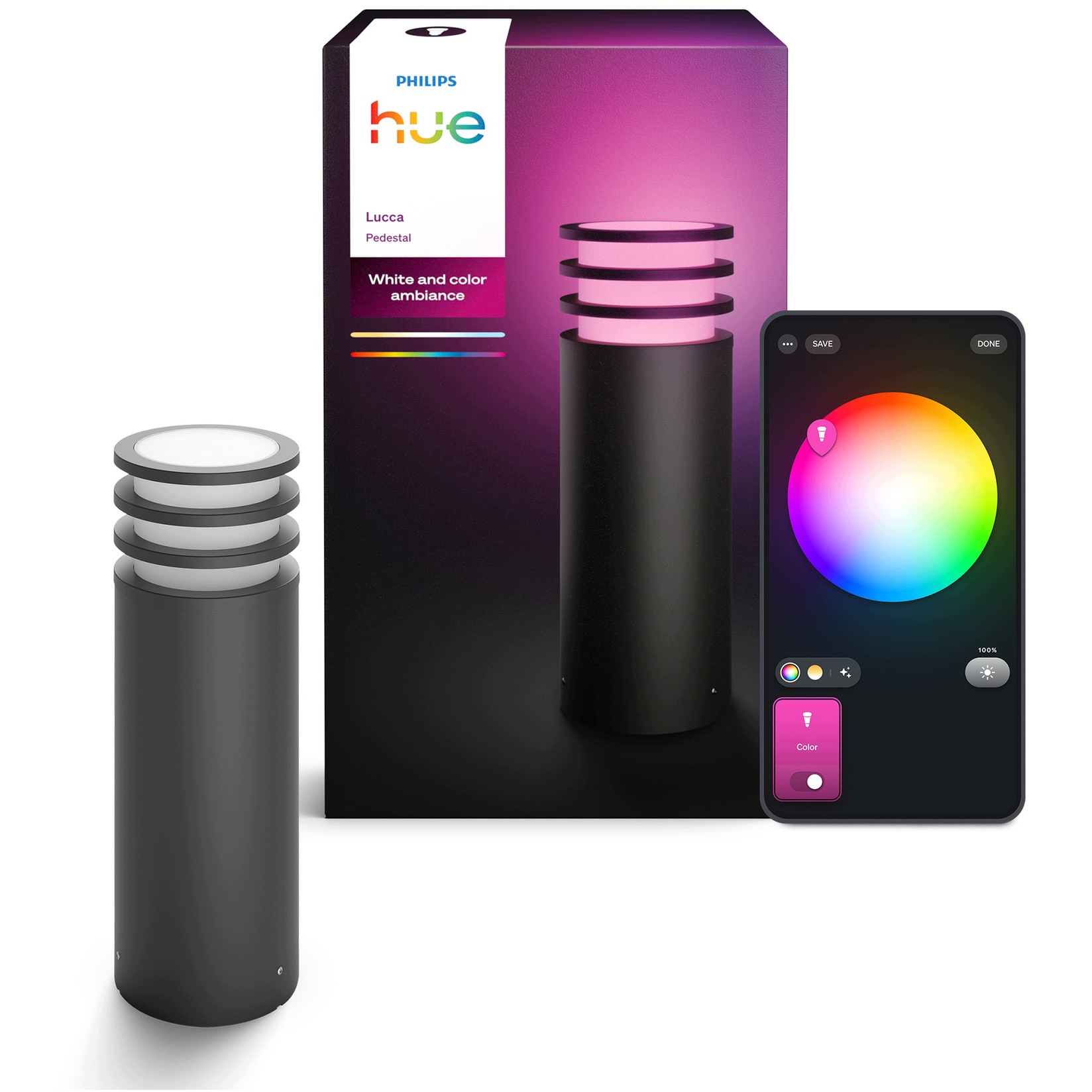 Vonkajšia záhradná Led lampa Stĺpik 45 cm Antracit Smart Lucca Philips Hue