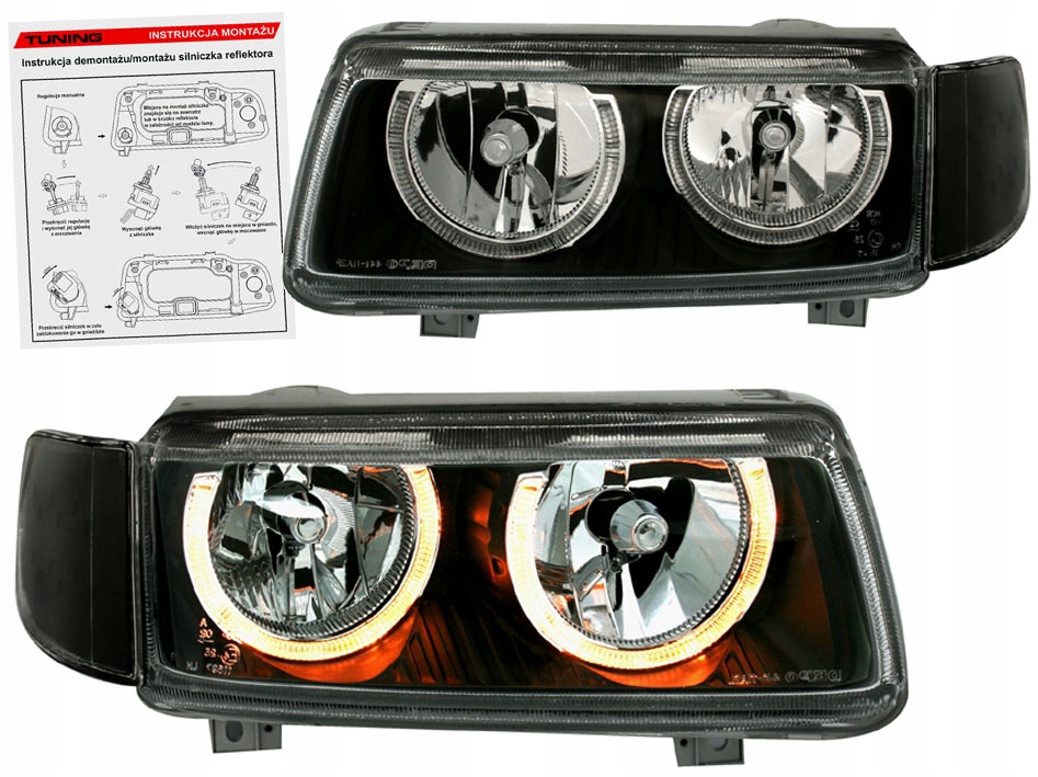 VW PASSAT B4 93-97 LAMPY reflektory BLACK ringi H7