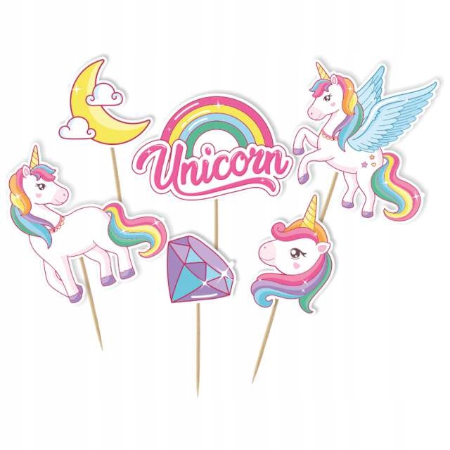 TOPPER piker DEKORACJA tortu JEDNOROŻEC unicorn x6