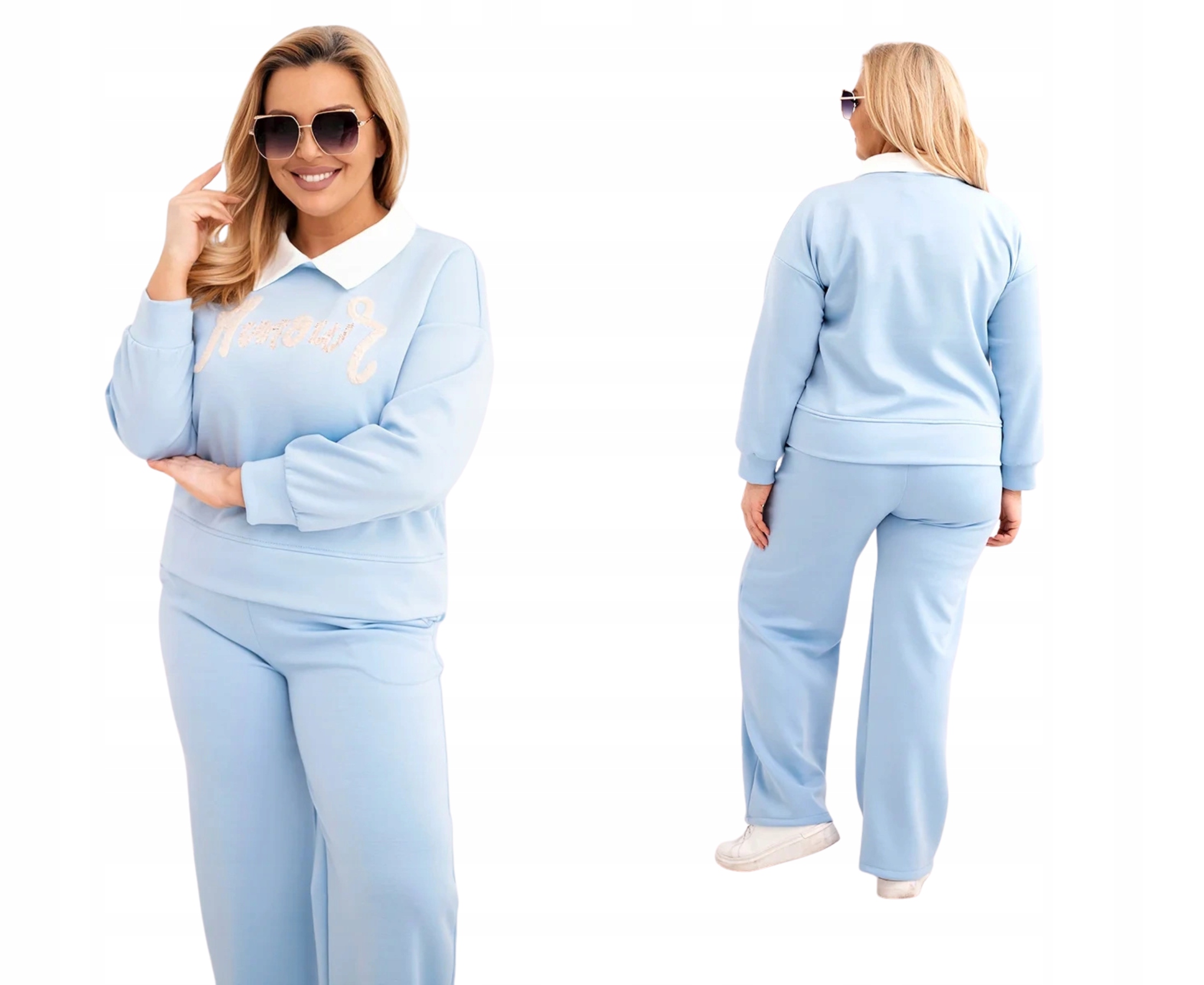 Modrá tepláková souprava Máselková Plus Size s límečkem