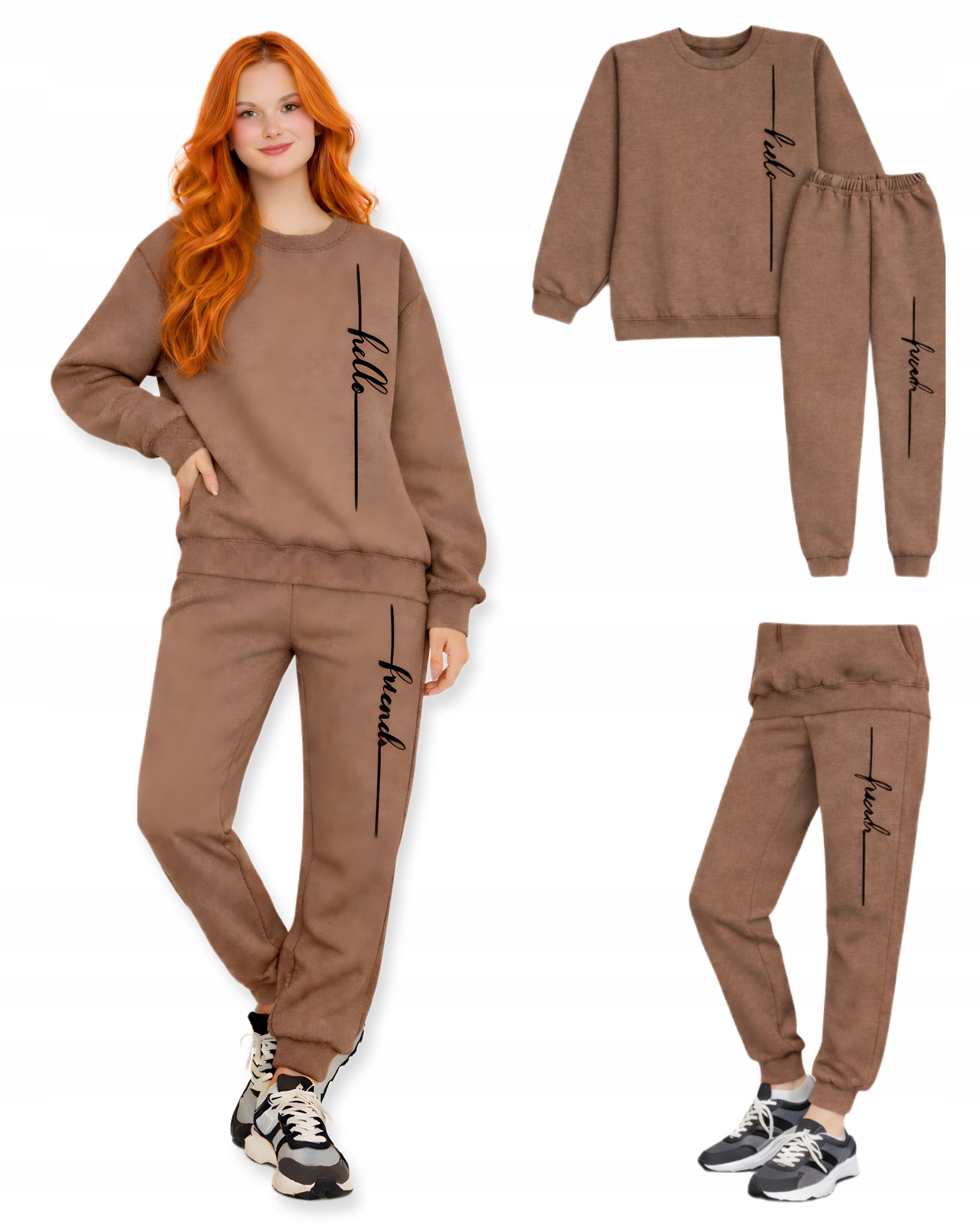 tepláková souprava XL pro mládež Teplákovka Teplý mešek Bavlna Cappuccino