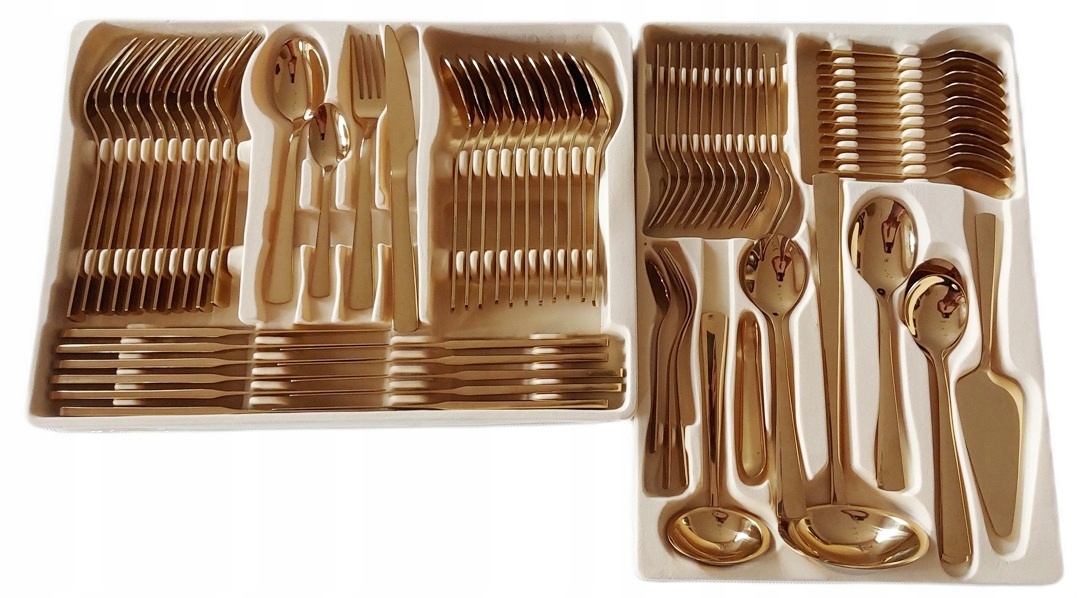 ELEGANCKIE PIĘKNE SZTUĆCE 72 EL. ZŁOTE CIĘŻKIE WALIZKA GERMANY LICHTENBERG Linia sztućce złote