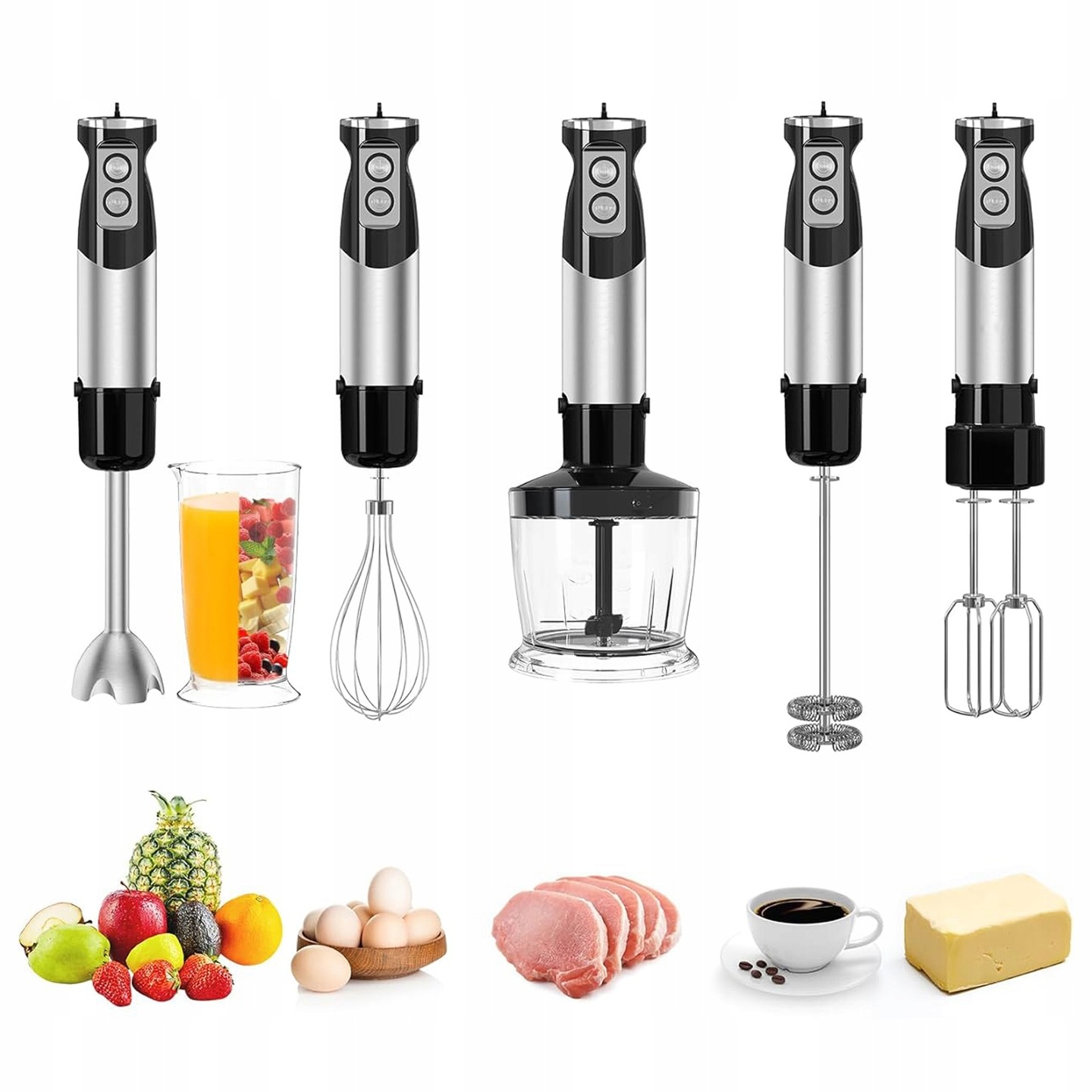 Kuchyňský Mixér Ruční Mixér 600W 6V1 Lahev Na Pití Turbo Multifunkční