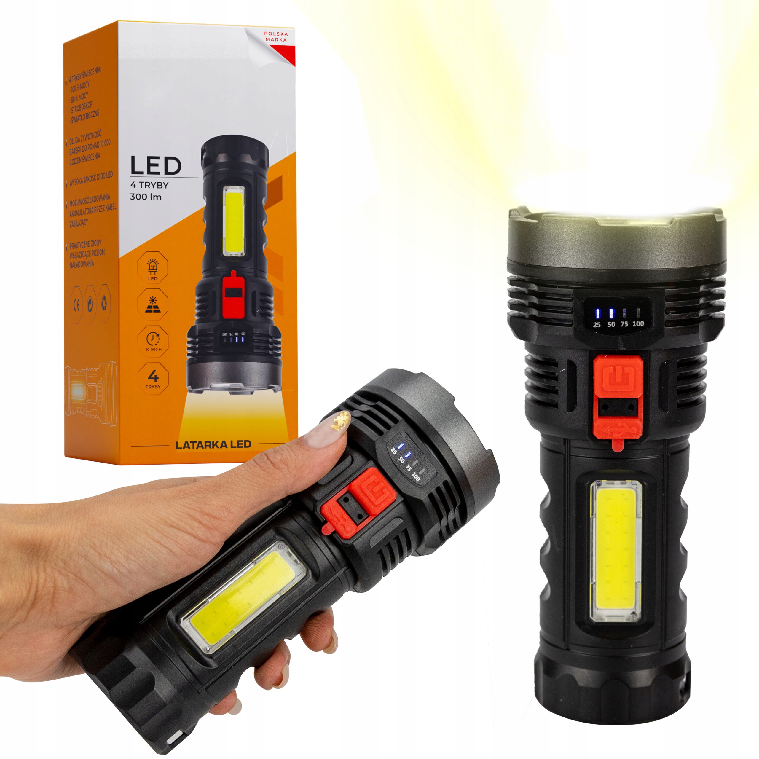 

Mocna latarka szperacz Solarna Solar Led Usb 4w1