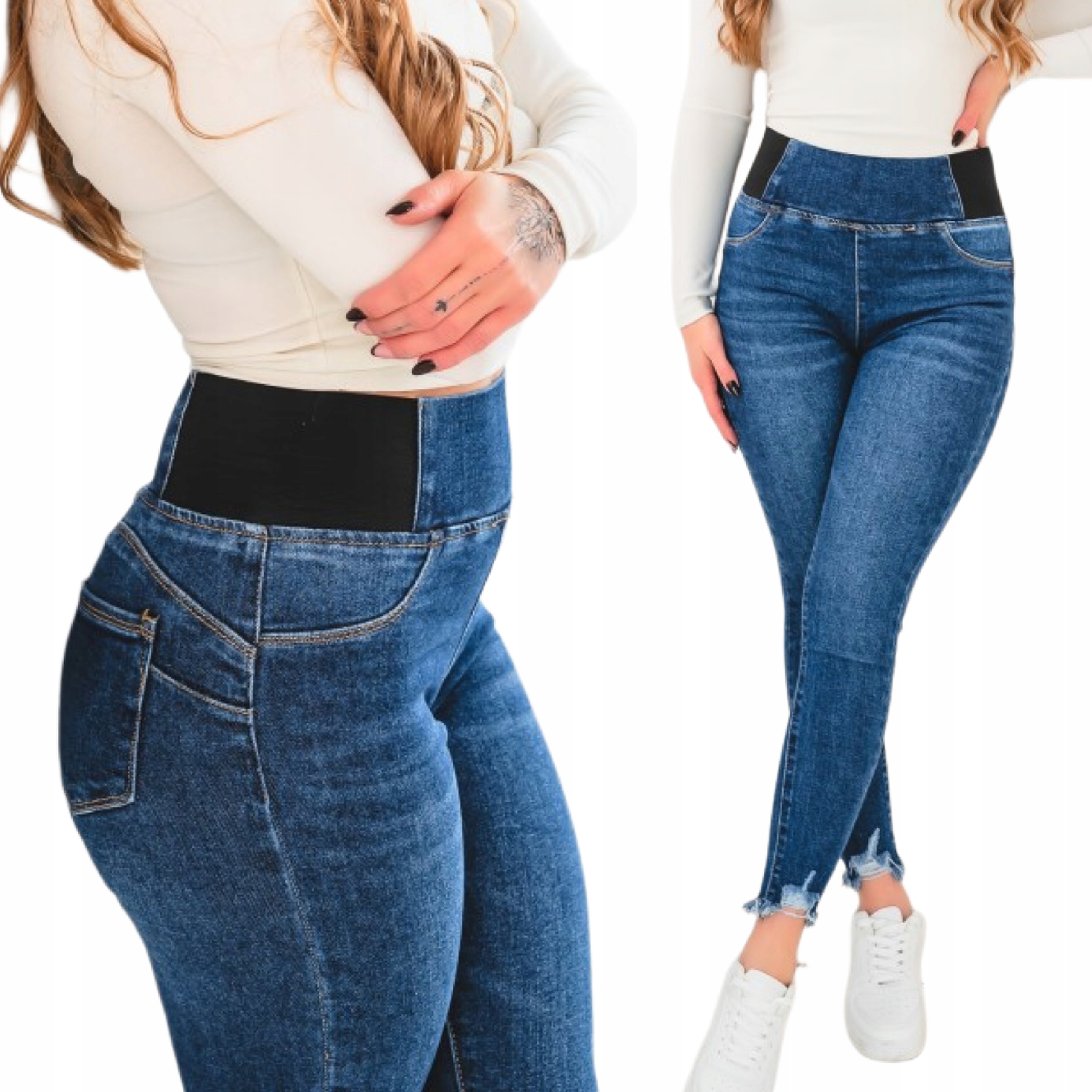 Damskie spodnie jeansowe Push Up skinny wysoki stan guma w pasie XL