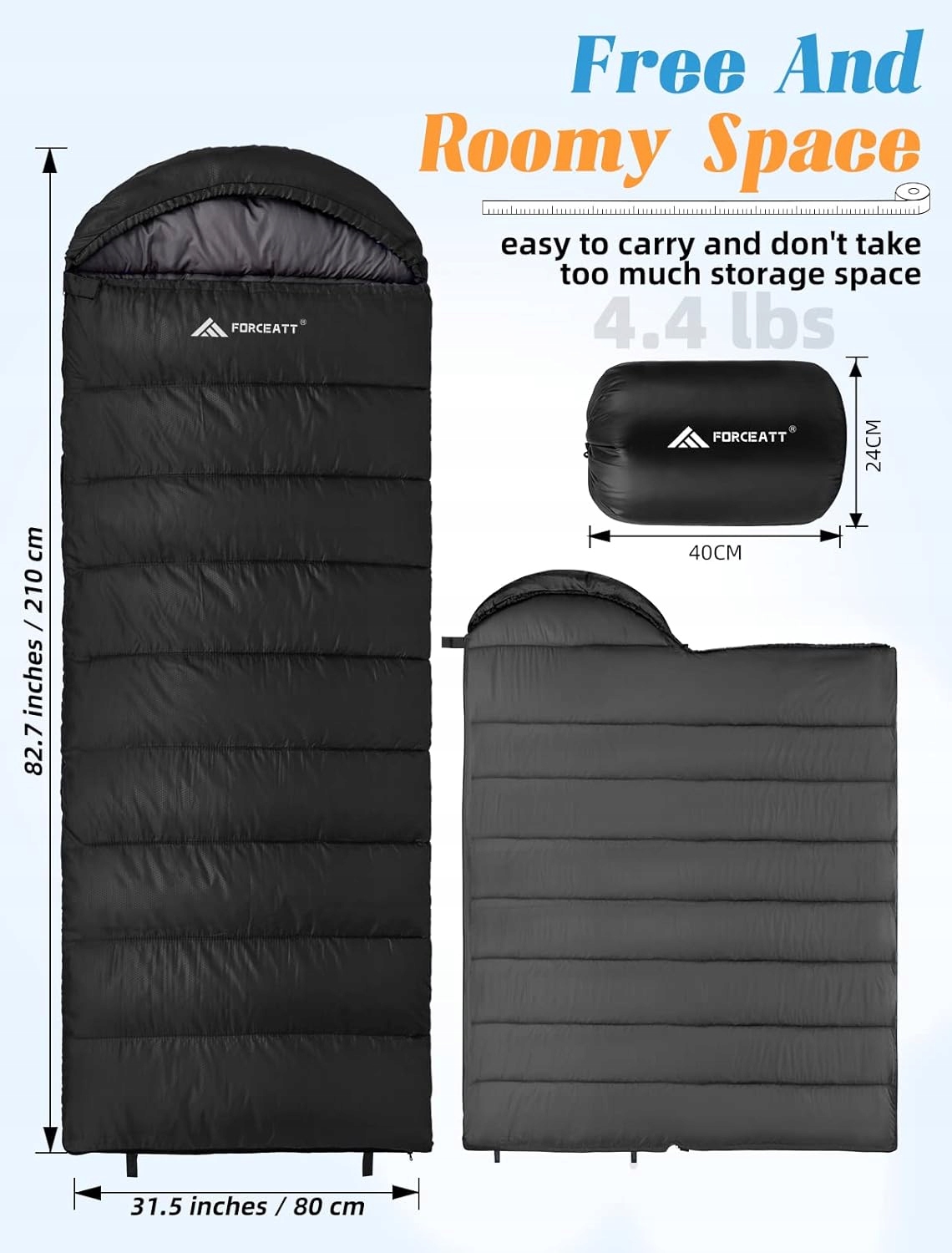 ŚPIWÓR ZIMOWY 4PORY ROKU 0~20°C WODOODPORNY FORCEATT SLEEPING BAG 210X80 Marka Forceatt