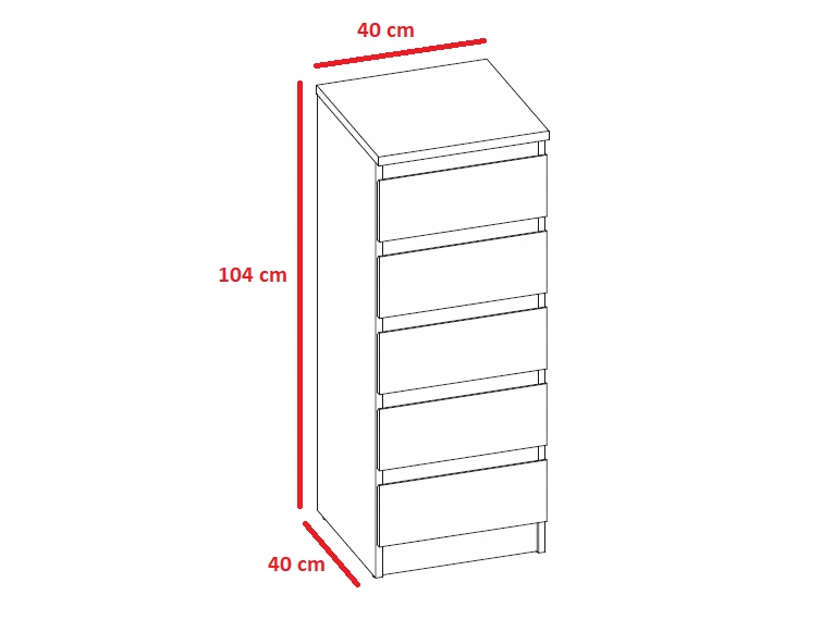 KOMODA SZAFKA 5 SZUFLAD 40 CM BIAŁA STELLA WYSOKA WĄSKA MAT MAFMEBLE Kolekcja STELLA