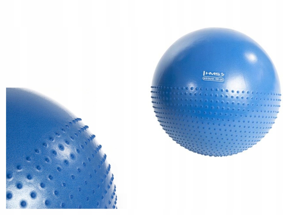 Masująca piłka gimnastyczna do fitnessu niebieska 55cm Anti-Burst YB03 Hms