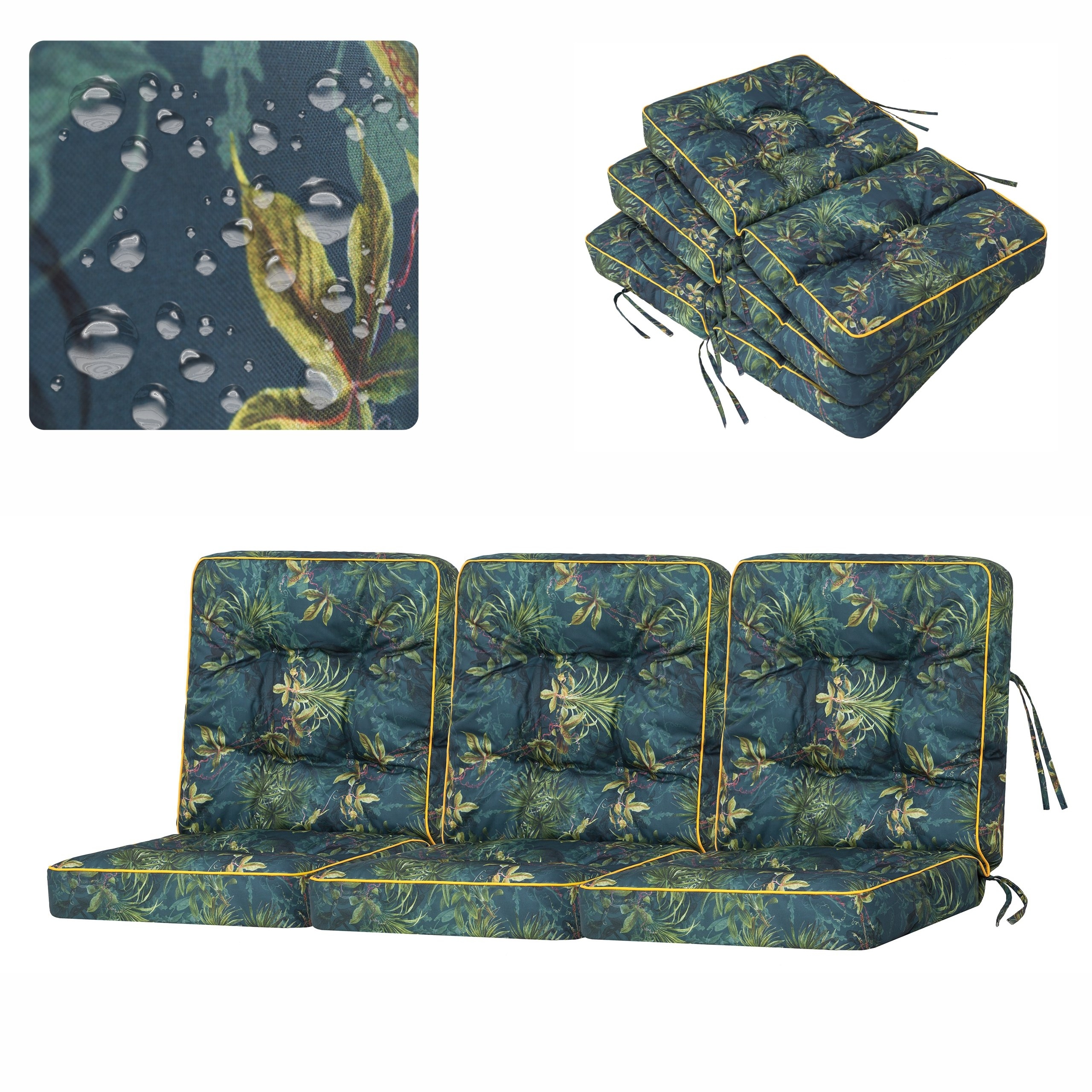 Vankúše na hojdačku, záhradnú lavičku, sada 3 vodotesných vankúšov 150 cm