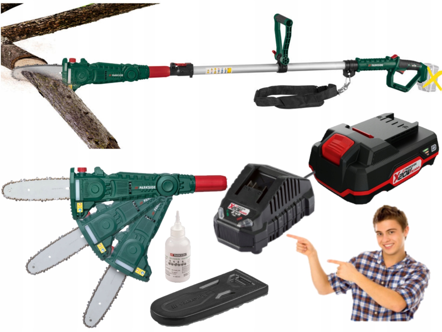 Parkside E6 podkrzesywarka piła łańcuchowa do gałęzi 20V Zest Bateria Łado