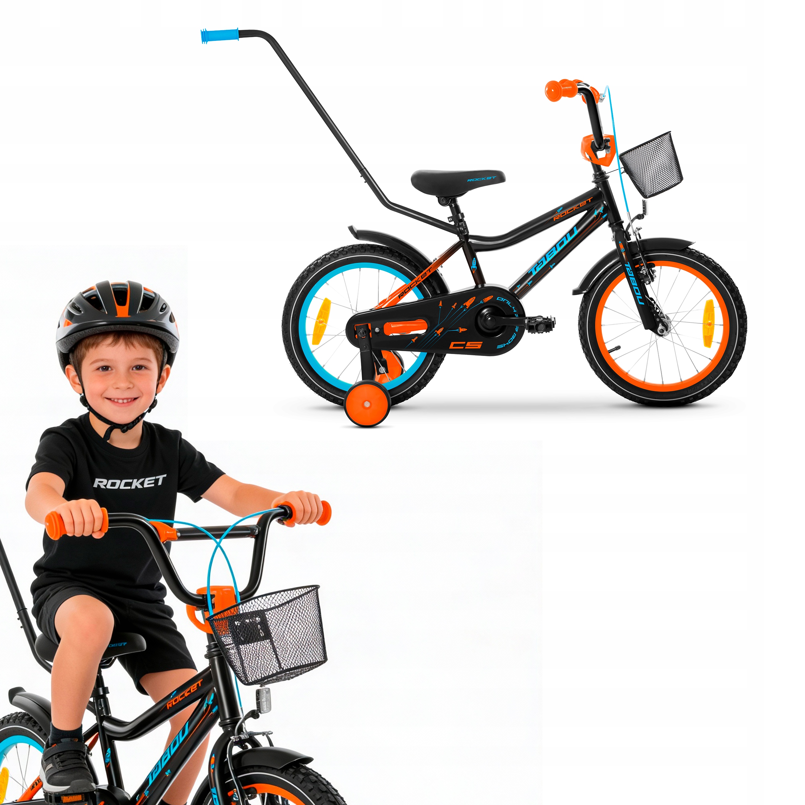 Rower Dziecięcy Rowerek 12 Cali Dla Chłopca Koszyk Prowadnik Koła Boczne