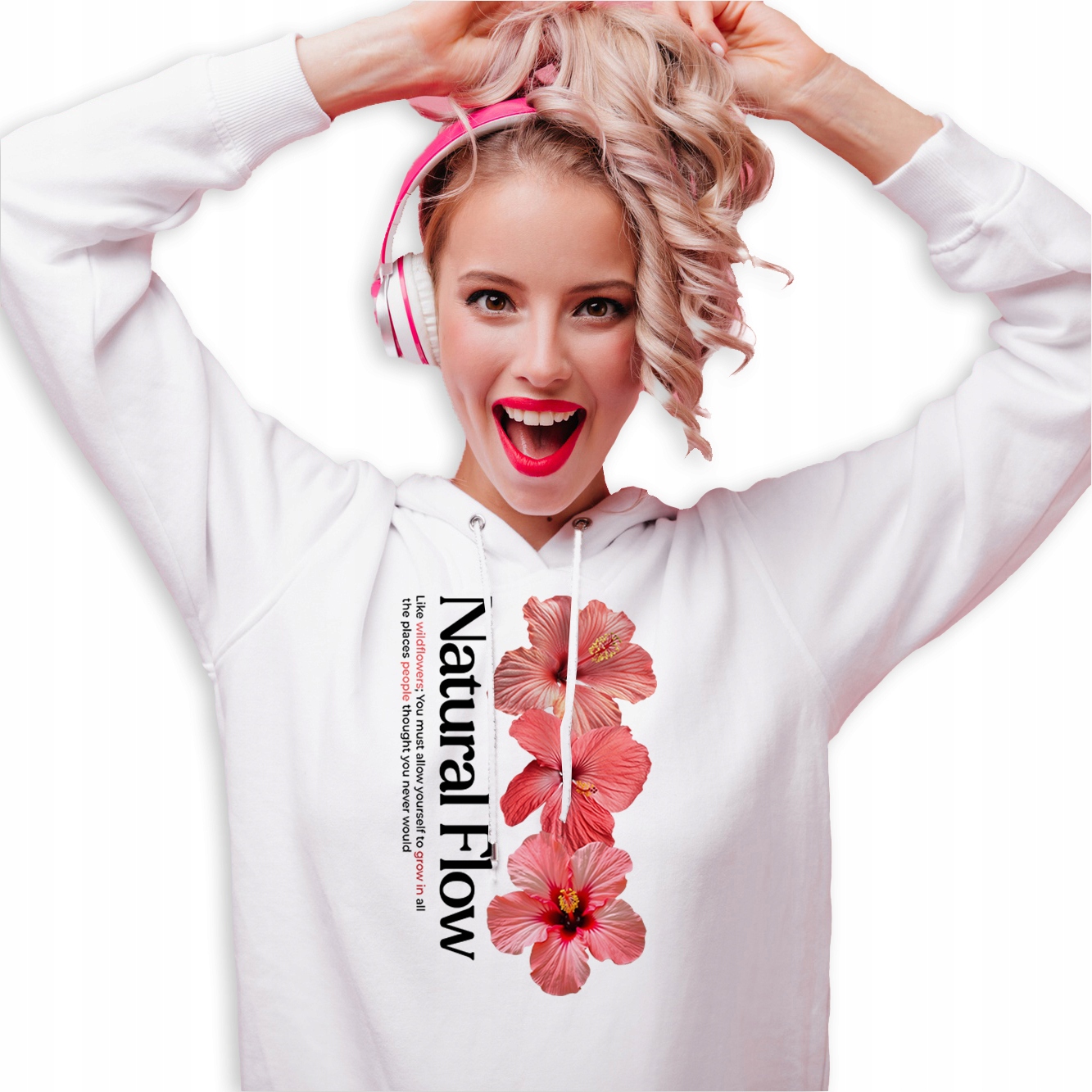 Mikina S Kapucí Bílá bavlněná mikina Módní Flower Natural Flow S