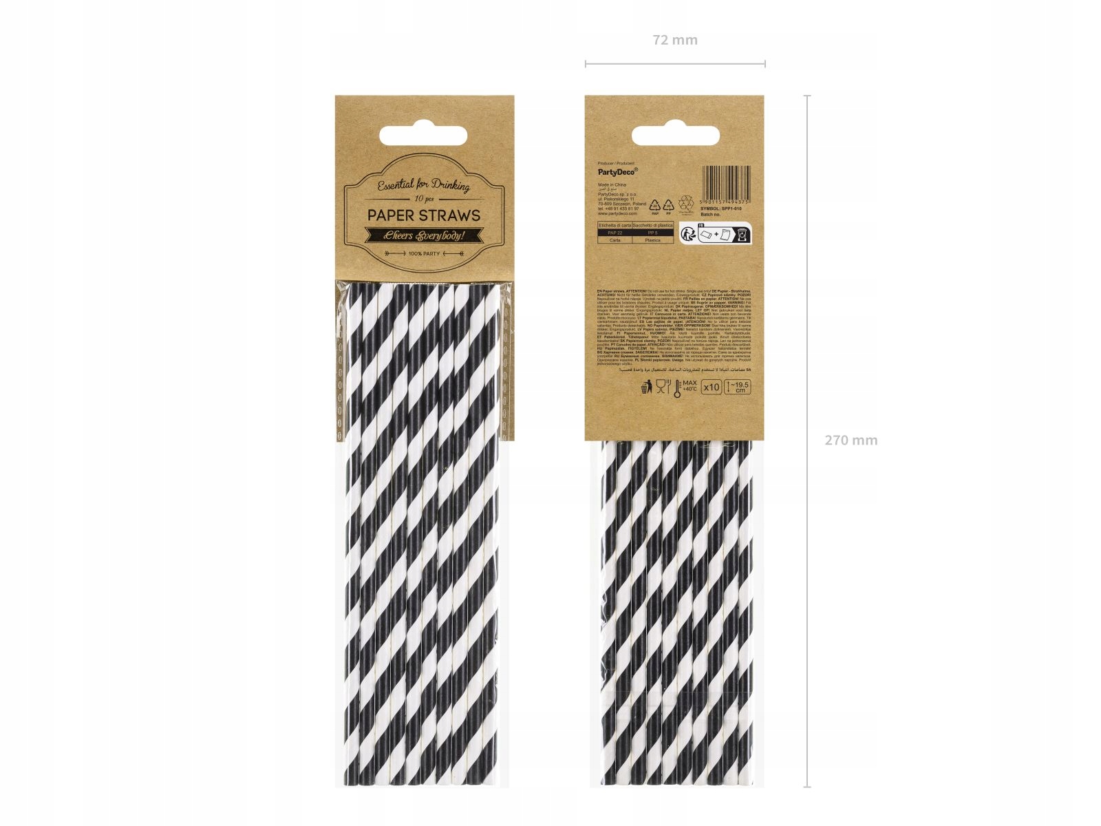 SŁOMKI PAPIEROWE czarne rurki do napojów 10 szt Materiał papier