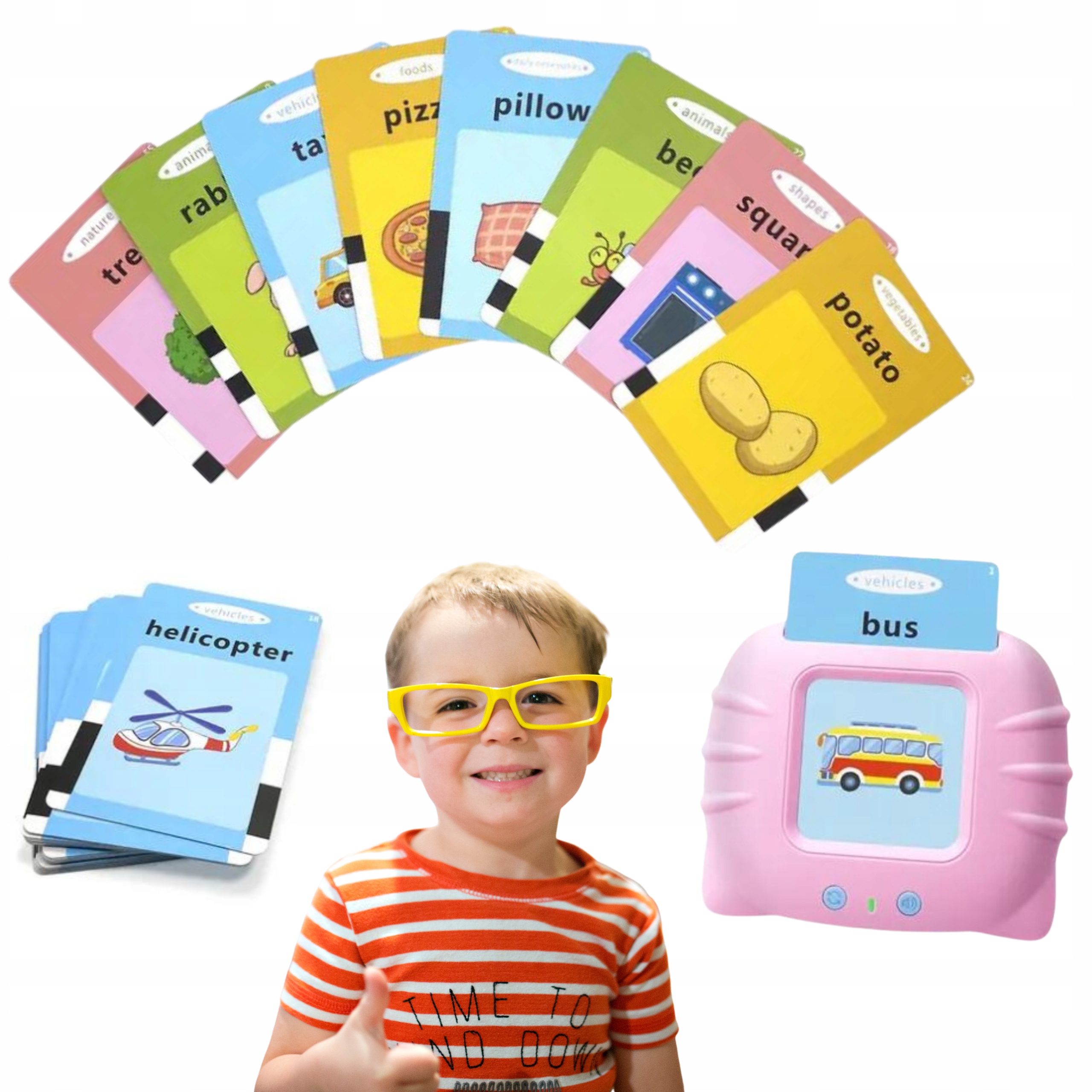 CZYTNIK KART NAUKA SŁÓWEK DLA DZIECI ANGIELSKI FISZKI 224 KARTY GRA RÓŻOWY