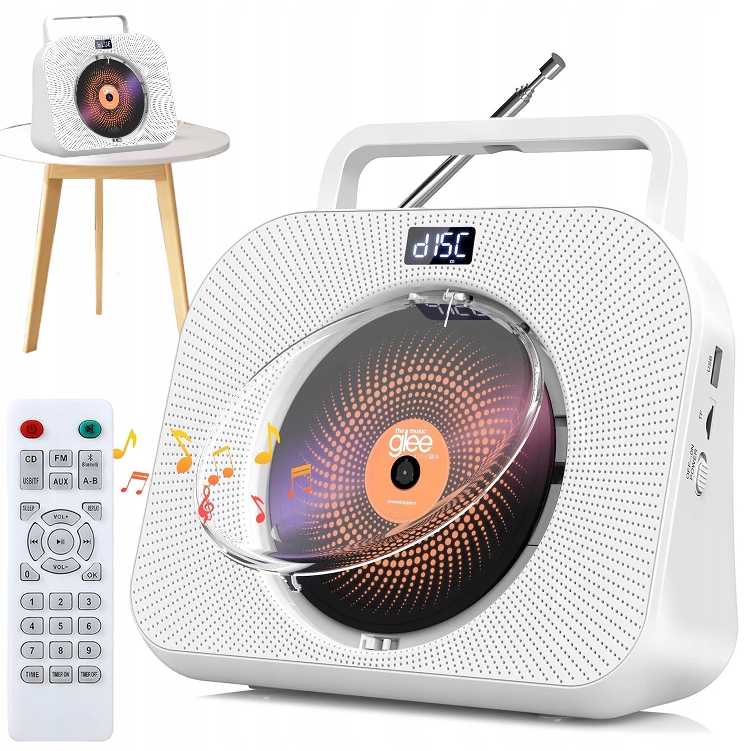 Přenosný CD přehrávač s Bluetooth, kazetový přehrávač, Fm rádio, Discman, MP3, reproduktory