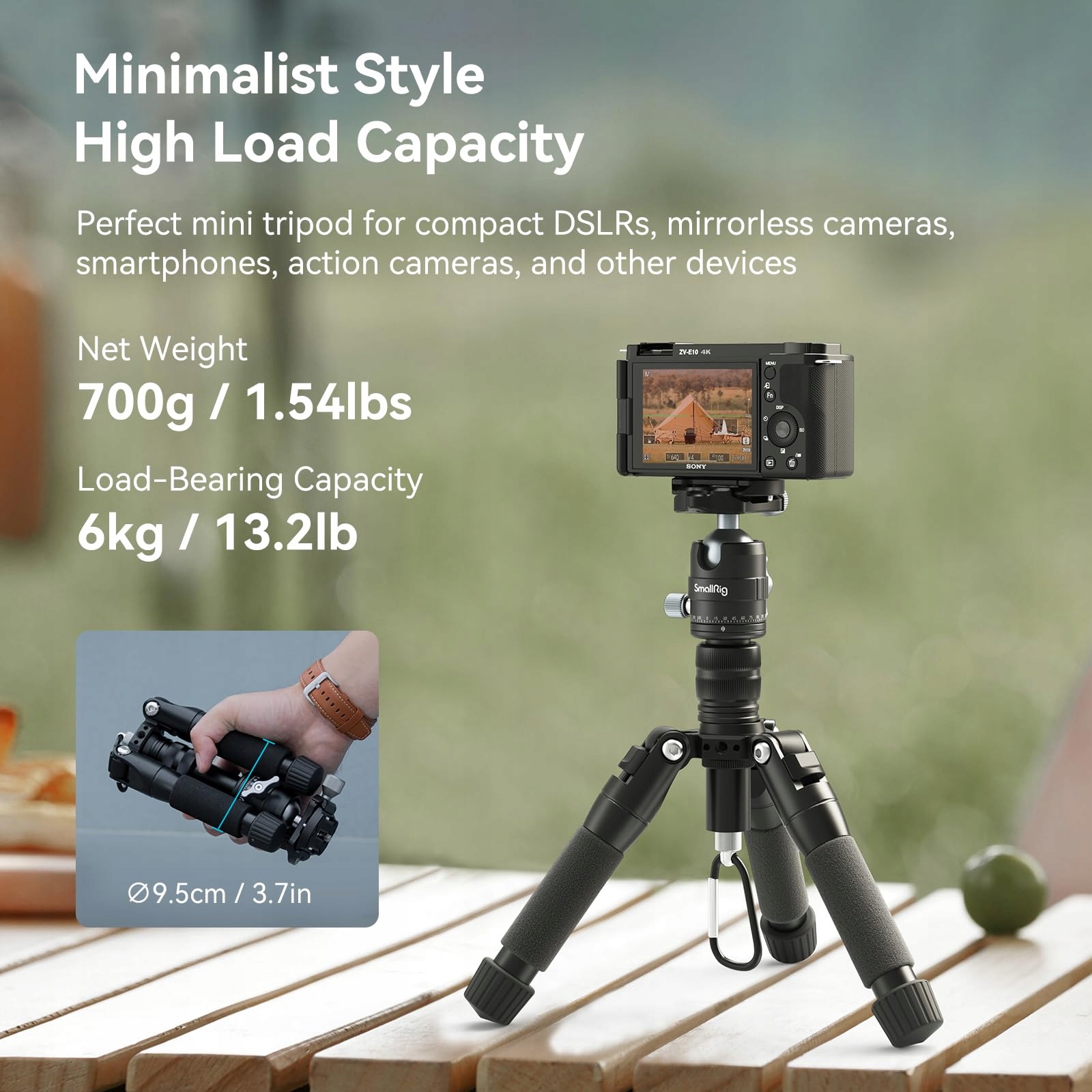 SMALLRIG 52cm Mini Tripod with 360° Head for Canon Sony Nikon Cameras — miniatura 2