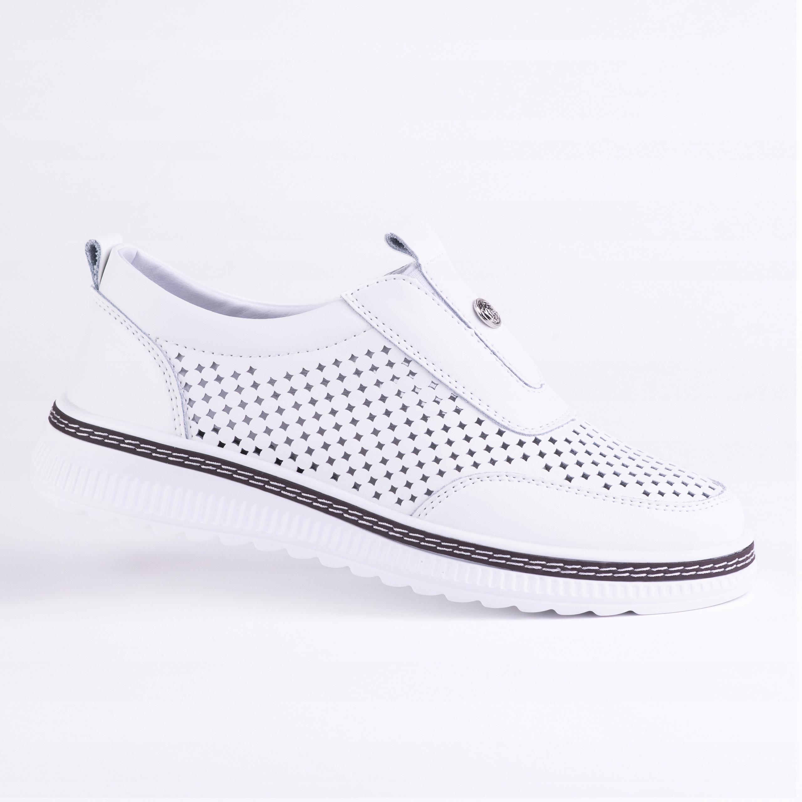 Dámské ažurové polobotky Goodin GD-RS-2103 kůže nazouvací lehké bílé 39