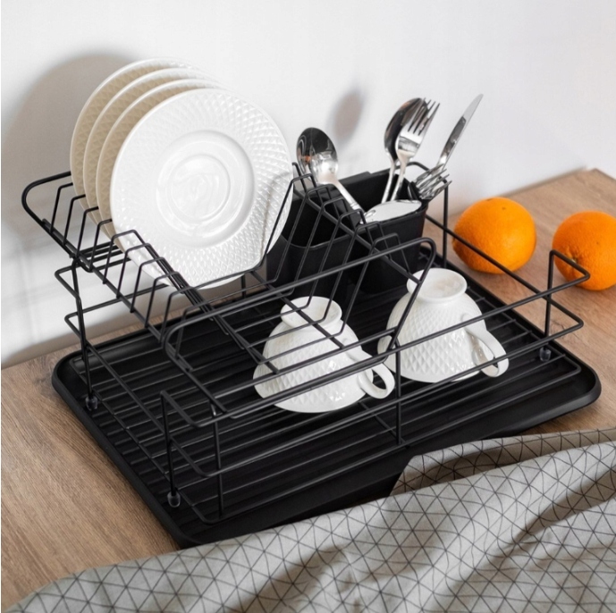 DWUPOZIOMOWA SUSZARKA DO NACZYŃ CZARNA DUŻA Z TACĄ Marka Brunbeste