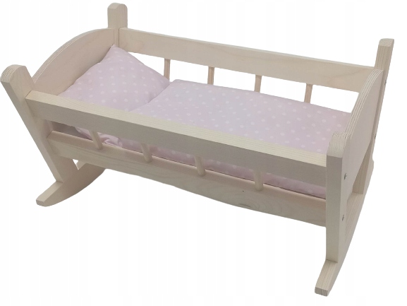 KOŁYSKA DREWNIANA dla lalek NIEMALOWANA + POŚCIEL