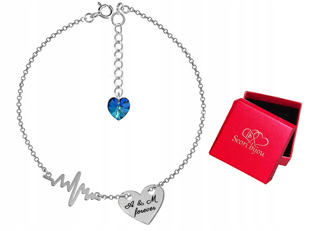 

Bransoletka Puls Linia Życia Serce Grawer Rod 925