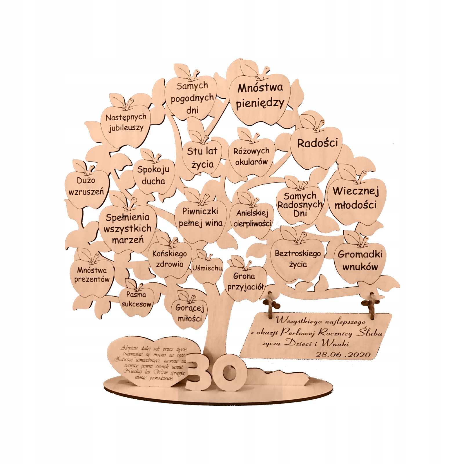 Výročí svatby, jubileum, zlaté, stříbrné hody, gravírovaný strom