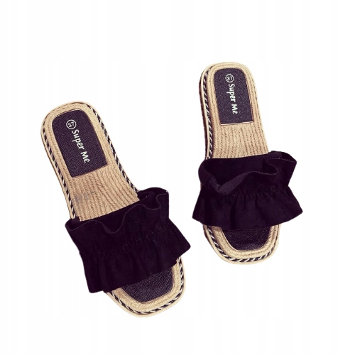 

Czarne Gumowe Klapki 40 Zamszowe Z Falbanką Love