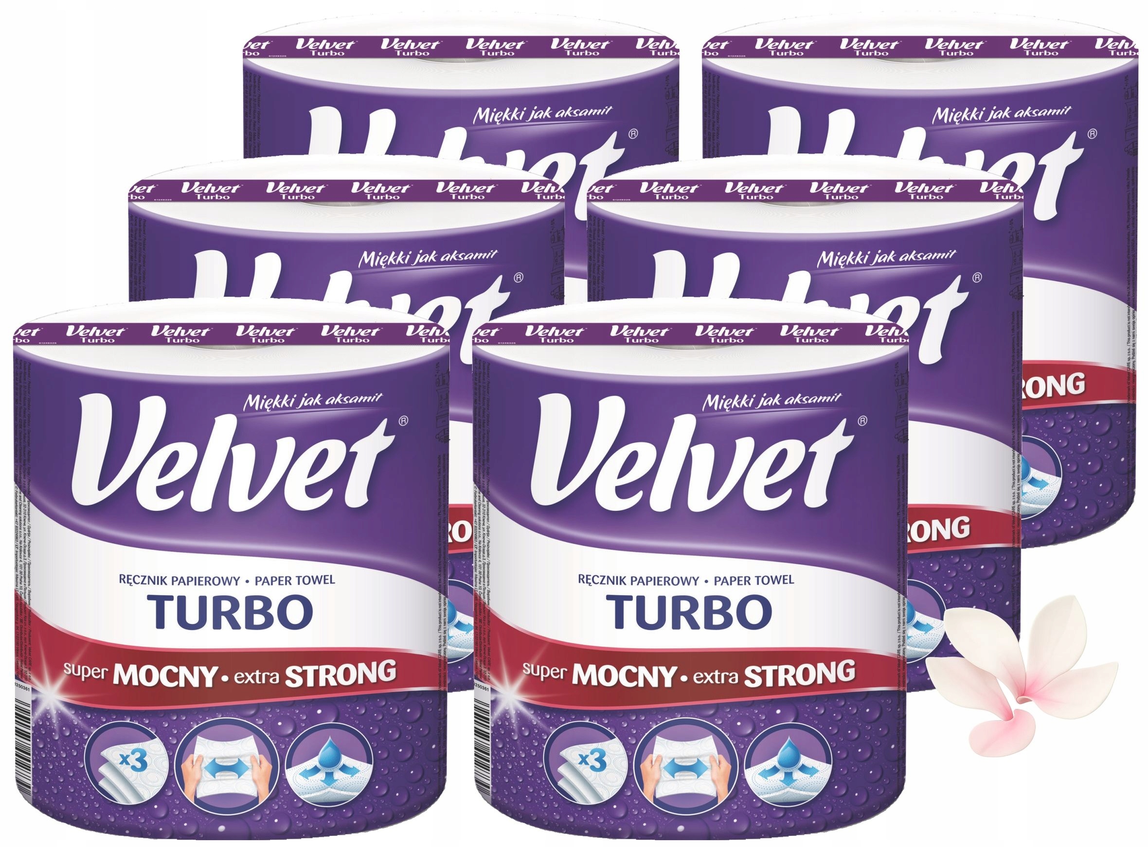 Velvet Turbo Papírový ručník Silný 3 vrstvy 340 listů Výkonný