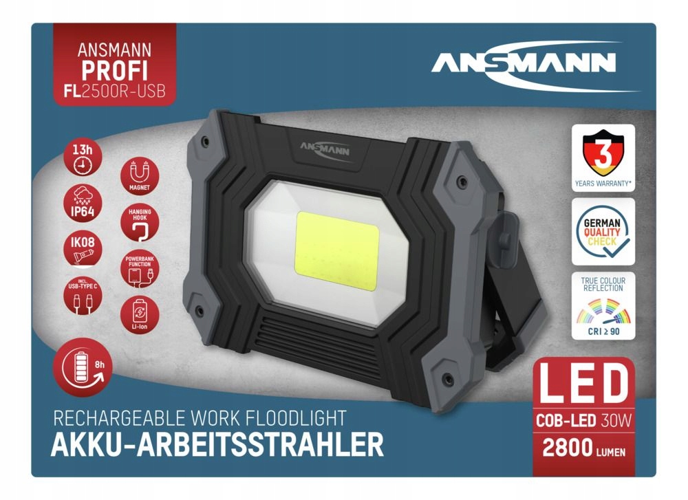 Pracovná lampa Ansmann FL2500R2400 lm aku