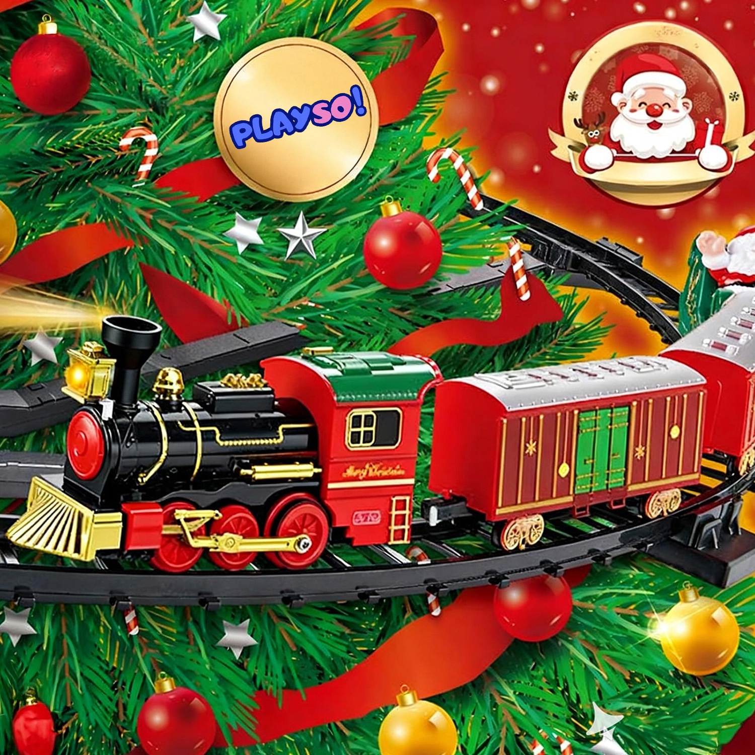 Kalėdinis traukinukas Kalėdinei eglutei Kalėdinis traukinukas Vainikalnės su šviesomis ir garsais 288 cm Lytis berniukams mergaitėms unisex