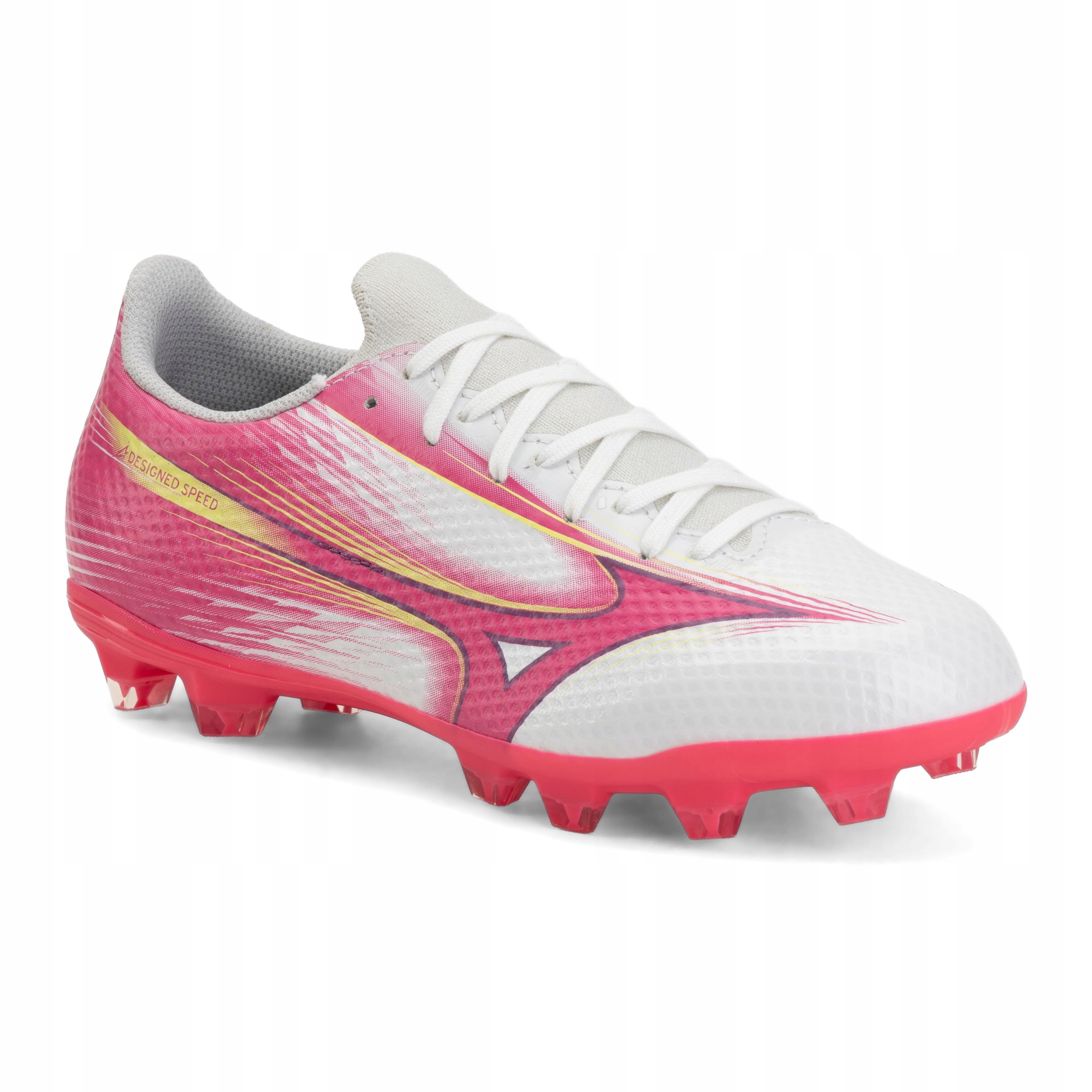 Buty piłkarskie dziecięce Mizuno Alfa III Select Jr Fg white/fuchsia purple