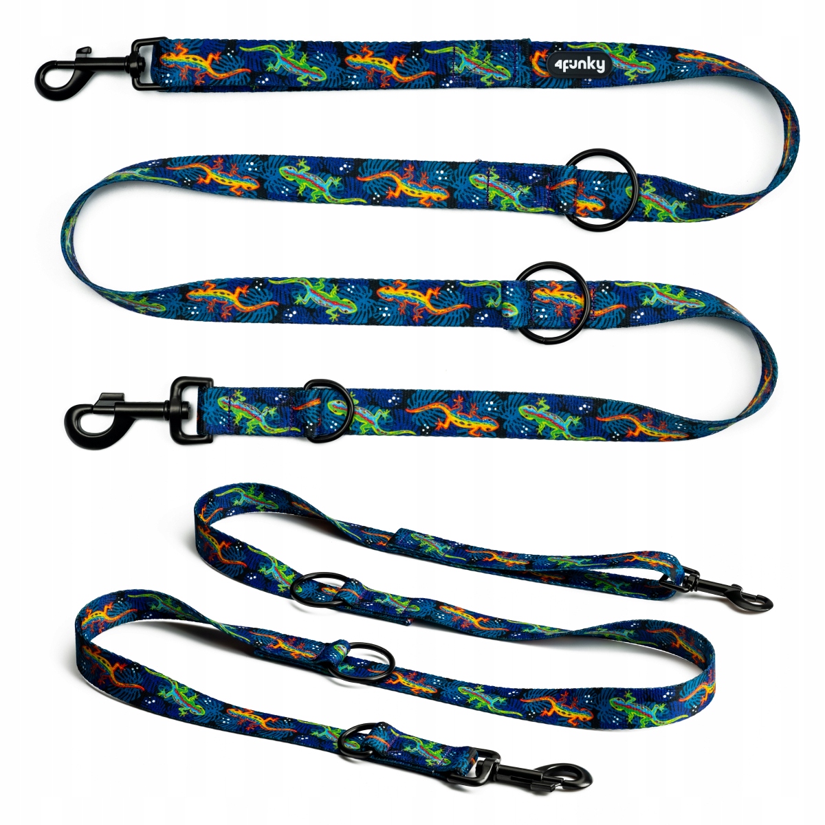 Barevné vodítko pro psa 4 Funky Wild Gecko 2,5 cm 300 cm – L/XL