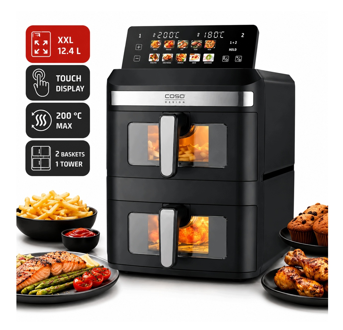 Caso AirFry DuoTower Teplovzdušná Fritéza AirFryer 12,4L 2800W 2 Koše