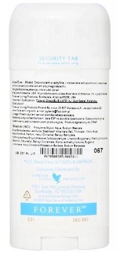 FOREVER DEZODORANT ALOESOWY, EVER SHIELD, 92G Typ dezodorant