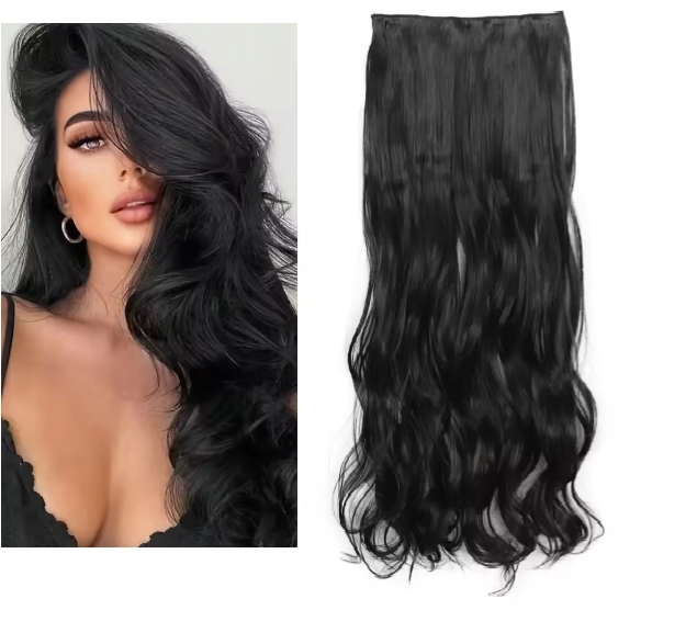 Włosy Clip In Czarne Długie 65 CM Falowane 1404