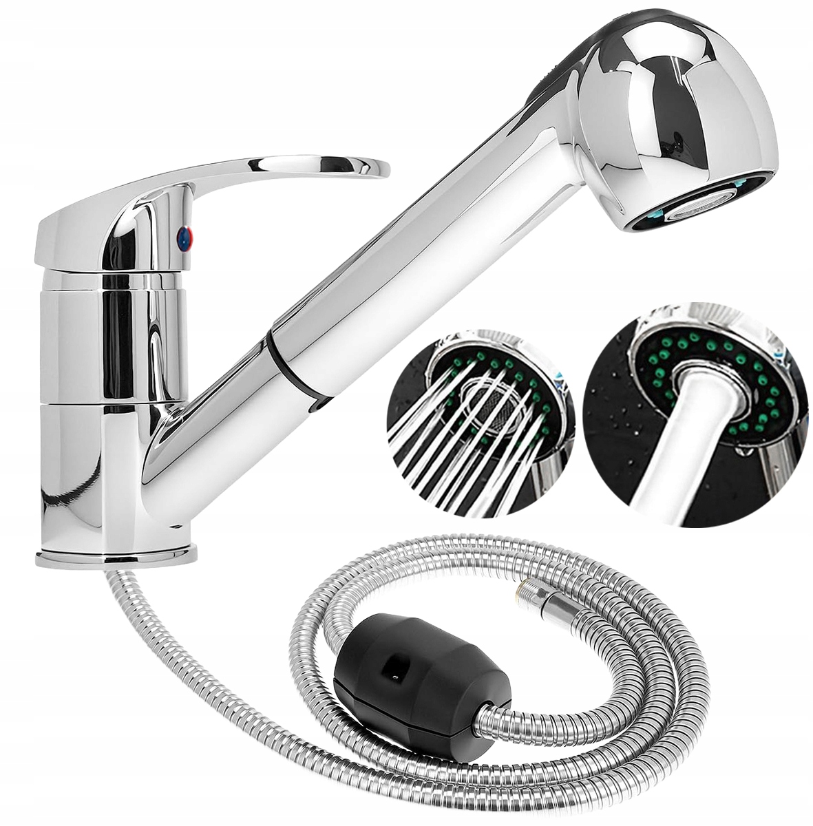 Umyvadlová Kuchyňská Baterie Vytahovací Sprcha Kohoutek Chrom Stojící Otočný