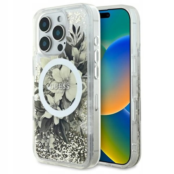 pouzdro Guess Liquid Glitter MagSafe s tekutým kryt pro iPhone 16 Pro