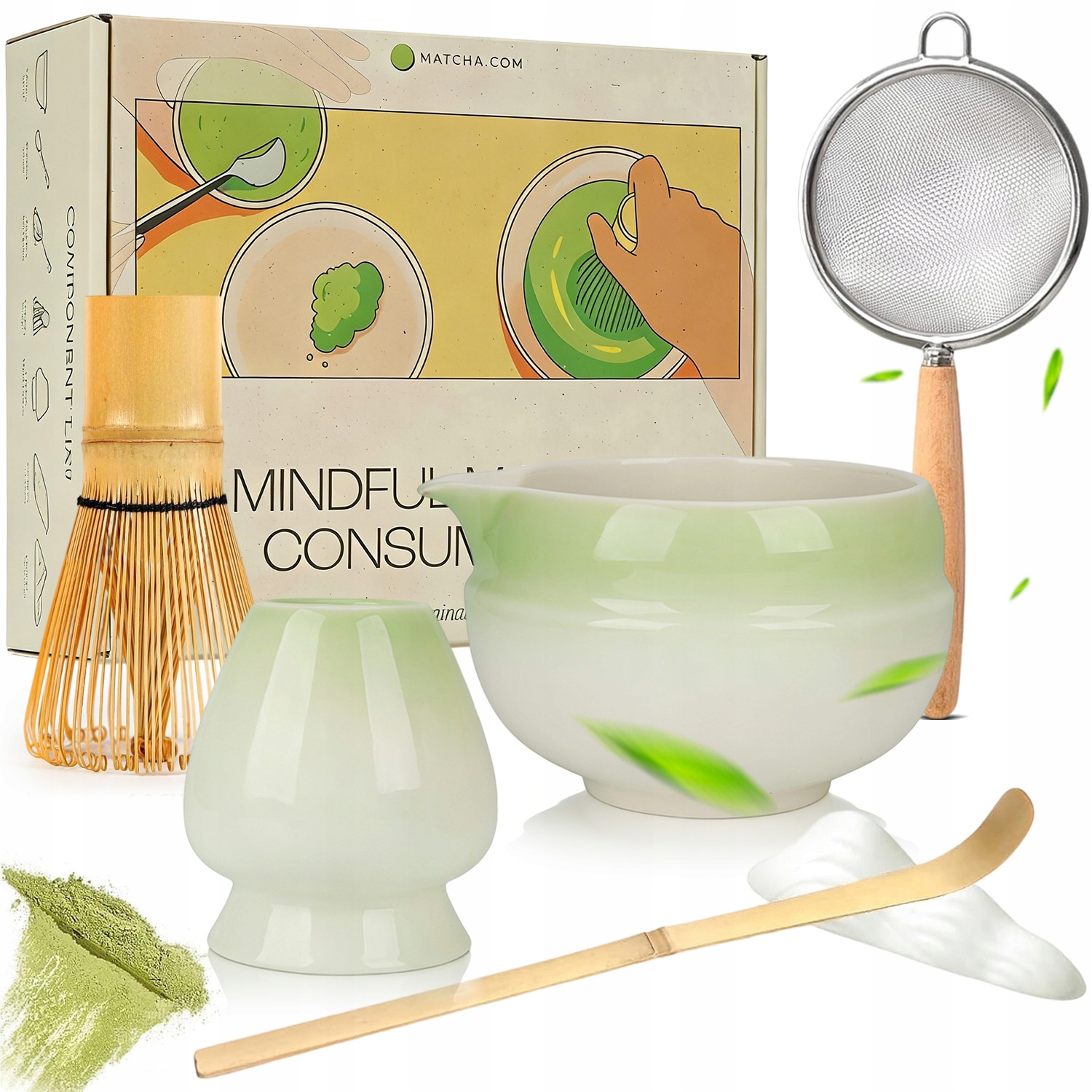 Zestaw Do Herbaty Matcha,zestaw Miotełka 7EL Z Ceramicznym Miska Do Matchy