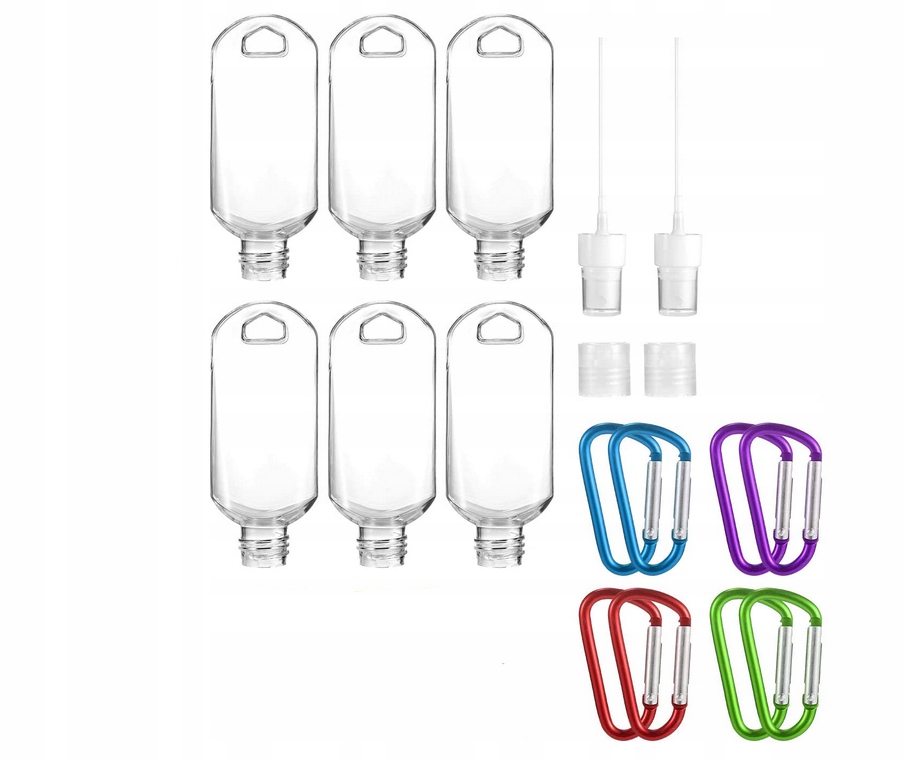 PLASTIKOWE BUTELKI PODRÓŻNE Z HACZYKAMI 50ML 6 SZT