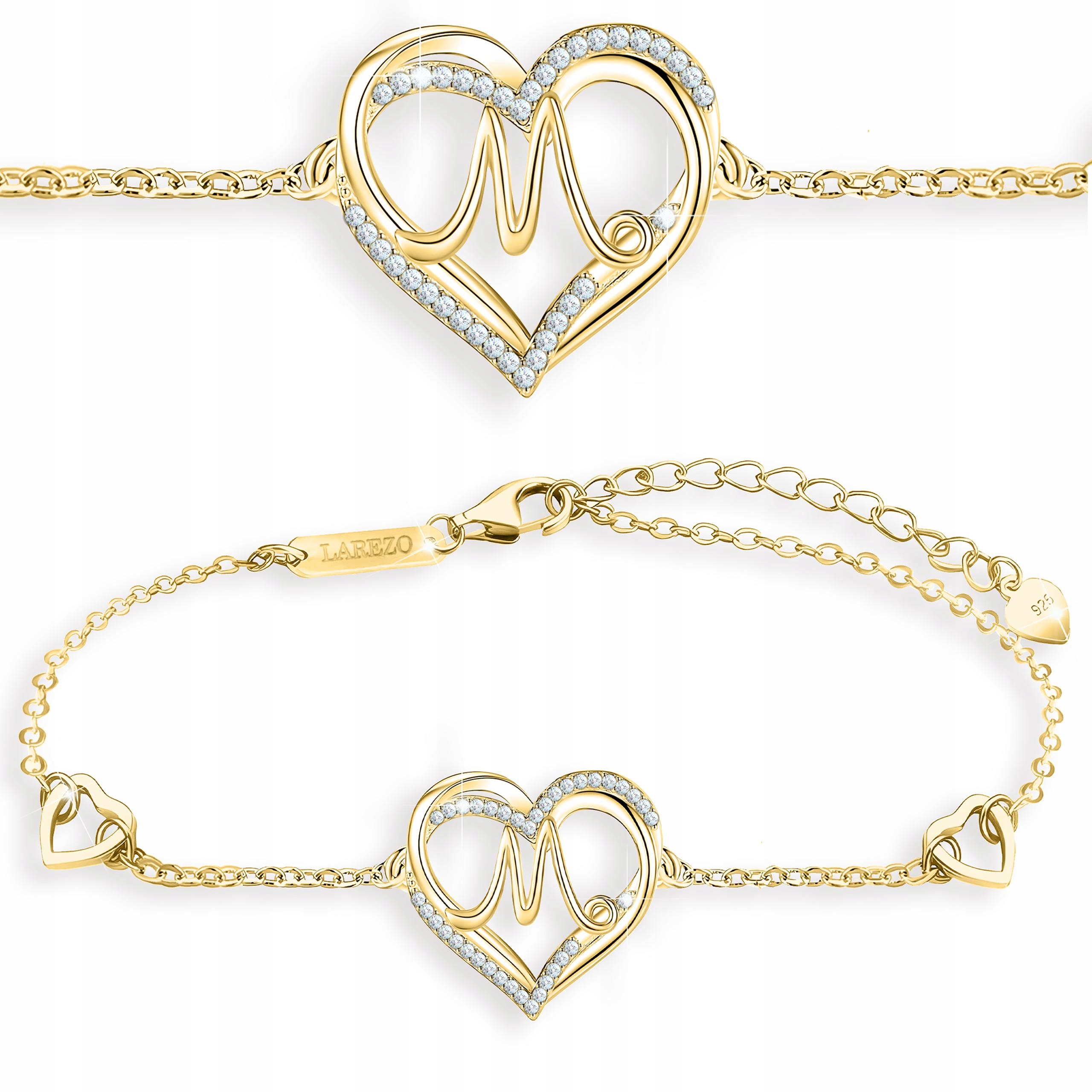 Náramek Zlaté srdce Srdíčko s písmenem Písmeno Iniciál M Stříbro 925