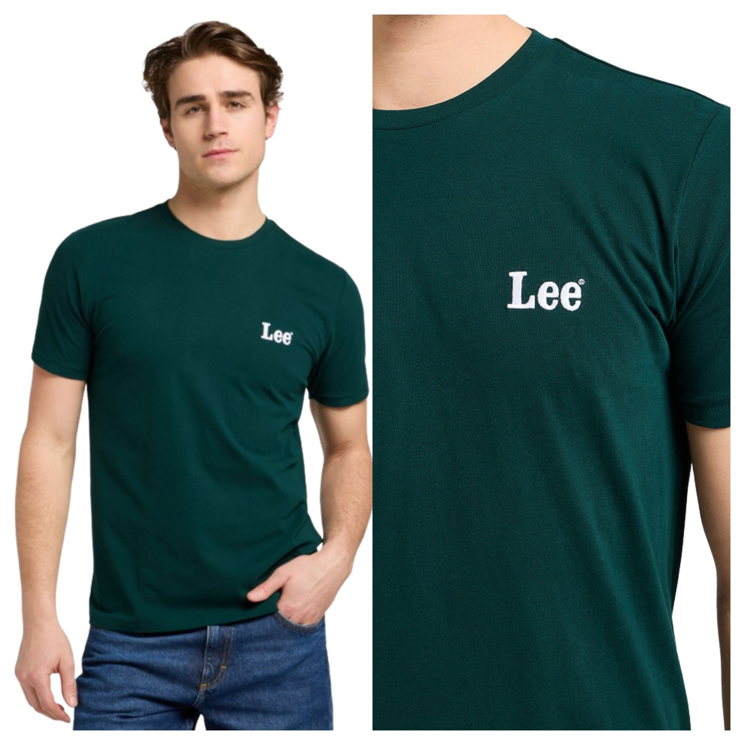 Tričko Pánské Lee Small Logo Tee T-Shirt Zelená Basic Casual L