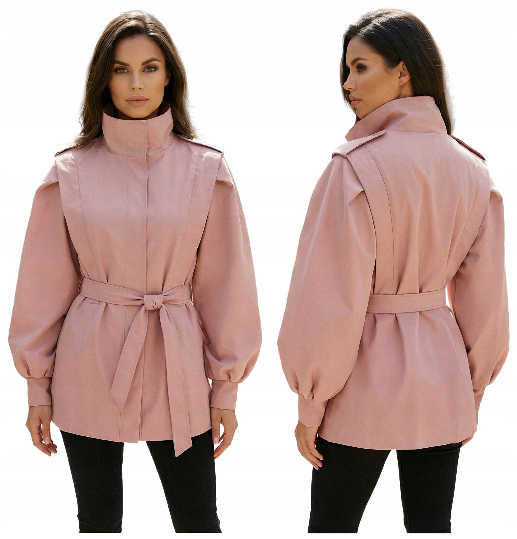 Jarní růžová bunda Široké balónkové rukávy Kabátek Balloon