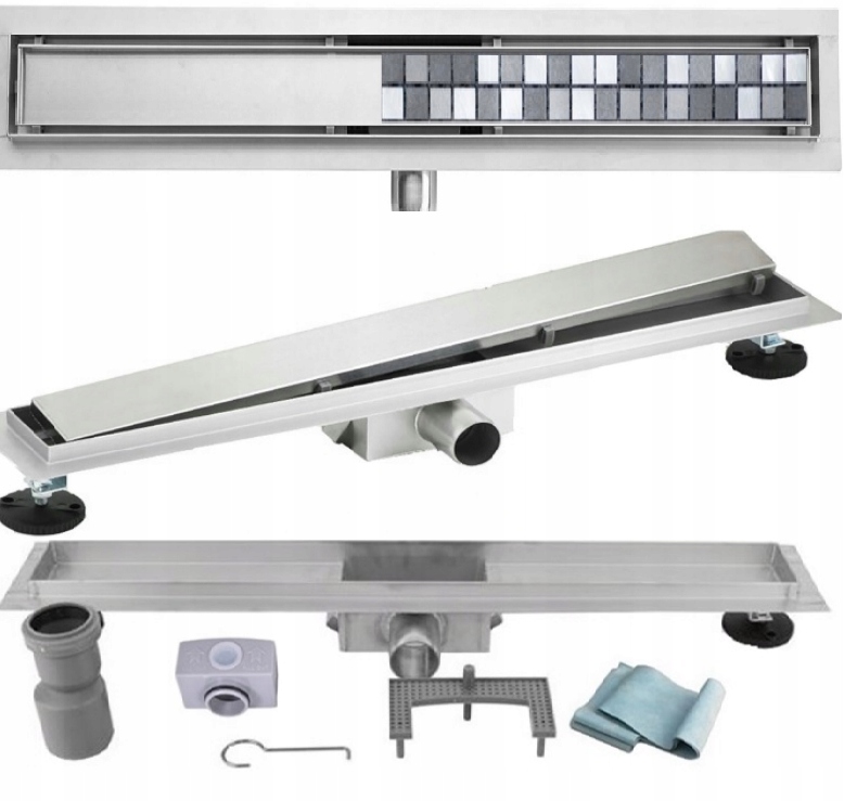 Lineárny Podlahový Odtokový Odtok Do Sprchy Odvodnenie 120 CM Nízky Kompletný 2V1