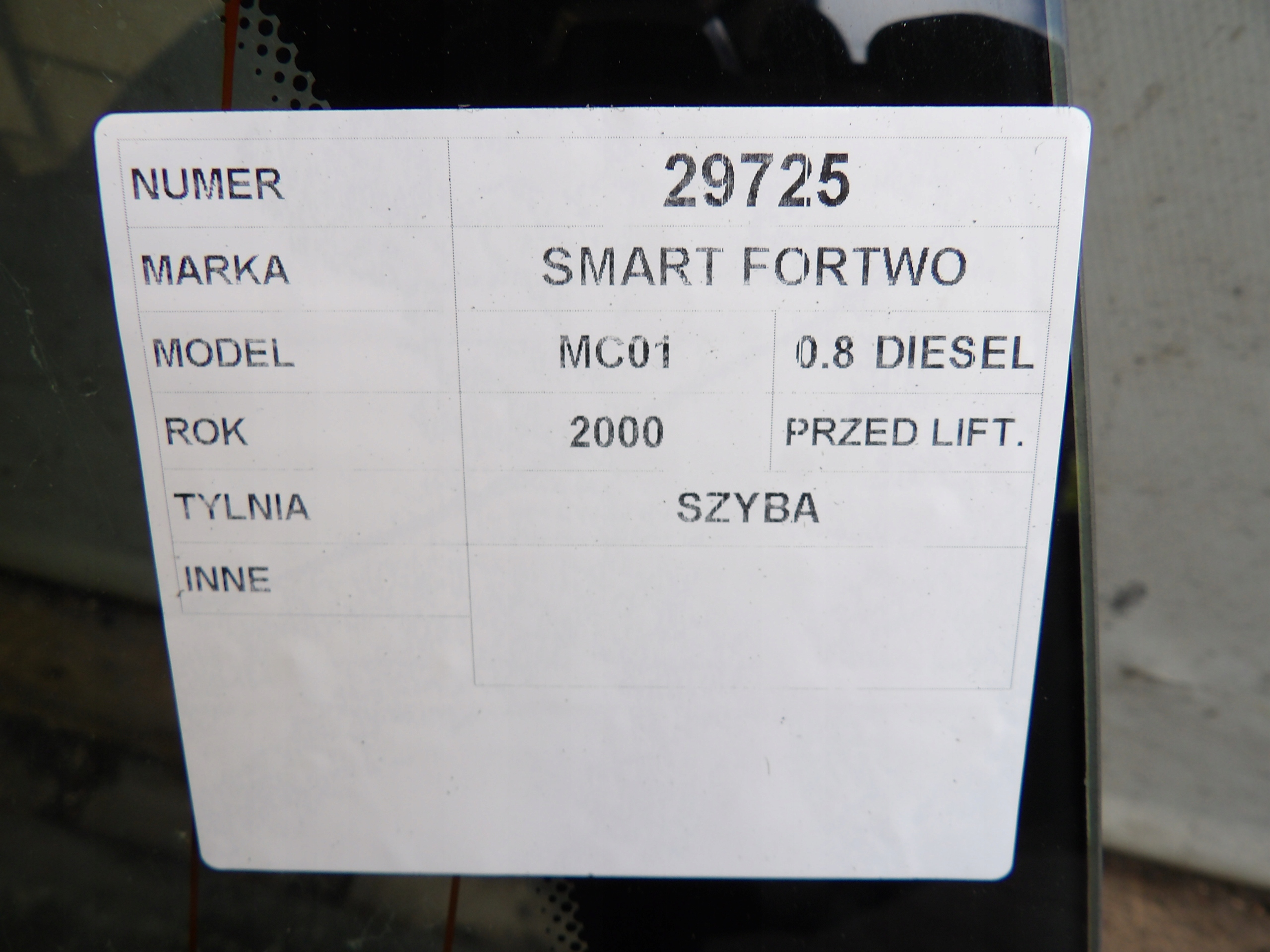 Smart Fortwo MC01 window rear 0,8D