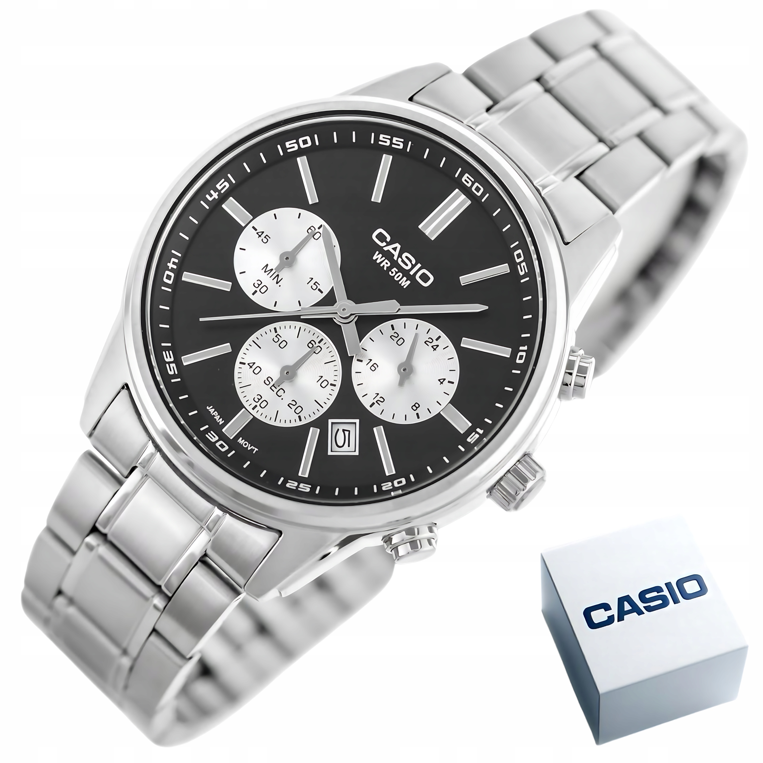 Pánské Hodinky Casio MTP-E515D-1A Chronograf Ocelové Vodotěsné WR50 Datum