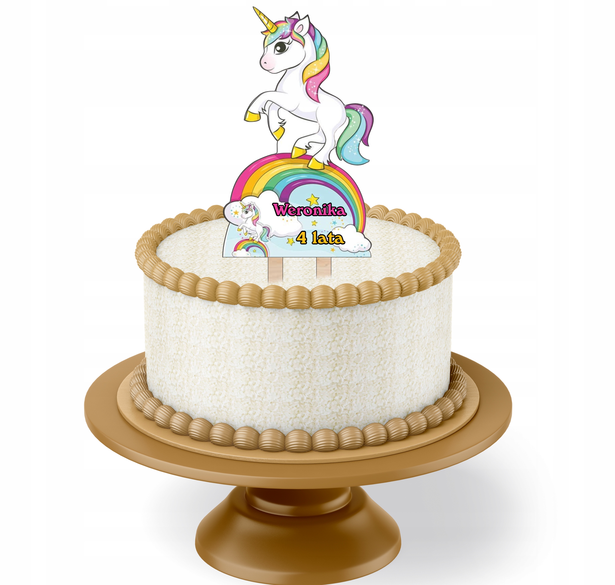 

Topper Na Tort Kolorowy Jednorożec+imie