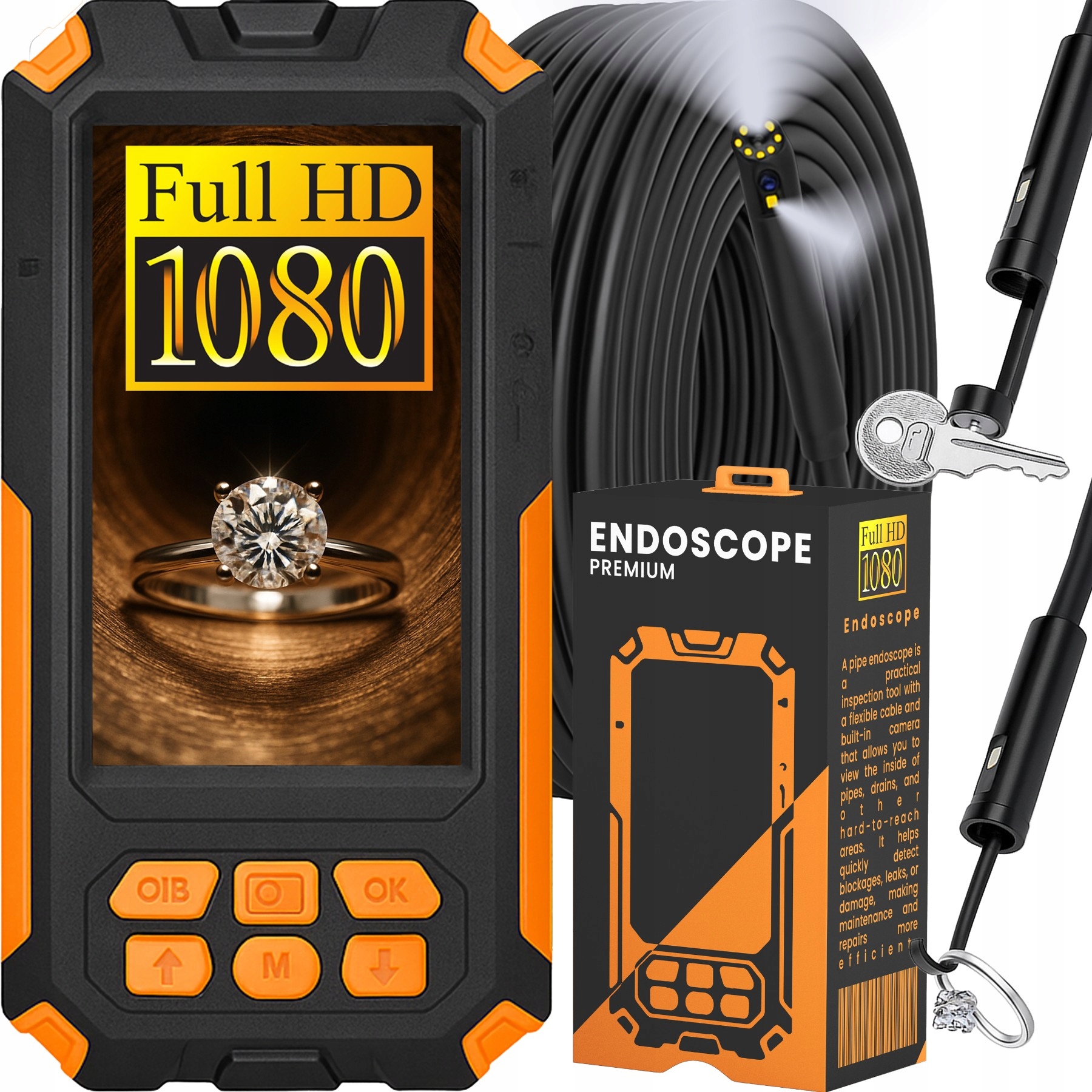 Inspekční Kamera Duo Endoskop Flexibilní 5M 9LED 2xFULL Hd Displej