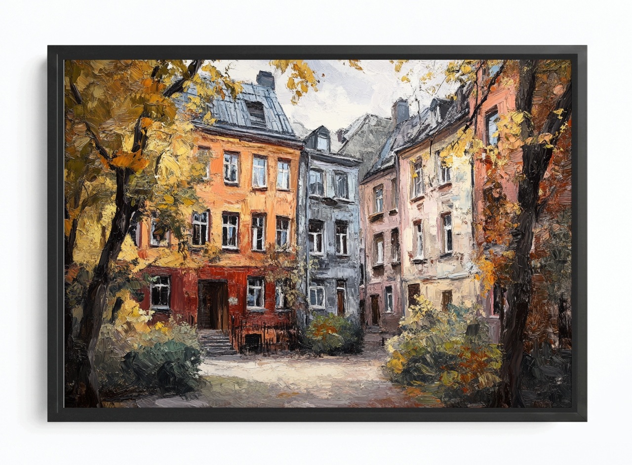 Obraz Rám Americký Box Město Kamení Domy Dvůr Podzim Pohled 60x40