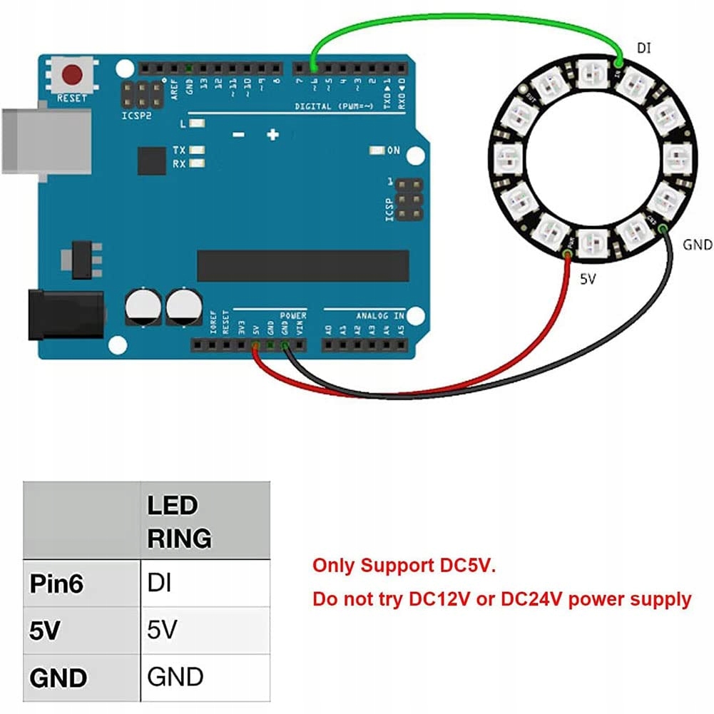 SPARKLEIOT Adresowalny Pierścień LED WS2812B 35 Diod RGB 5050 DC5V — miniatura 6
